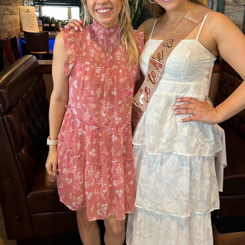 Pink floral print mini dress